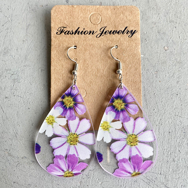 Wholesale 2pairs/pack Mother's Day Gifts Floral Acrylic Droplet Shaped Earrings